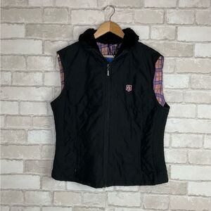 Romfh Pink Plaid Lining Black Quilted Riding Vest Size XL